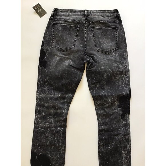 Guess Women’s Mid Rise sexy Curve Skinny Jeans Black Destroy Embroidered Size 27 - Picture 11 of 12